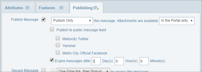 settings on the publishing tab