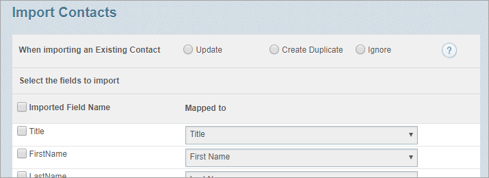 import fields on the import contacts page