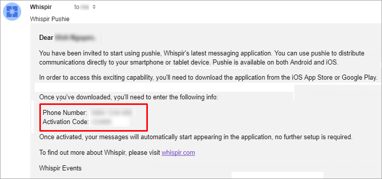 pushie activation code in email