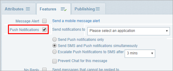 configure push notifications in a classic message